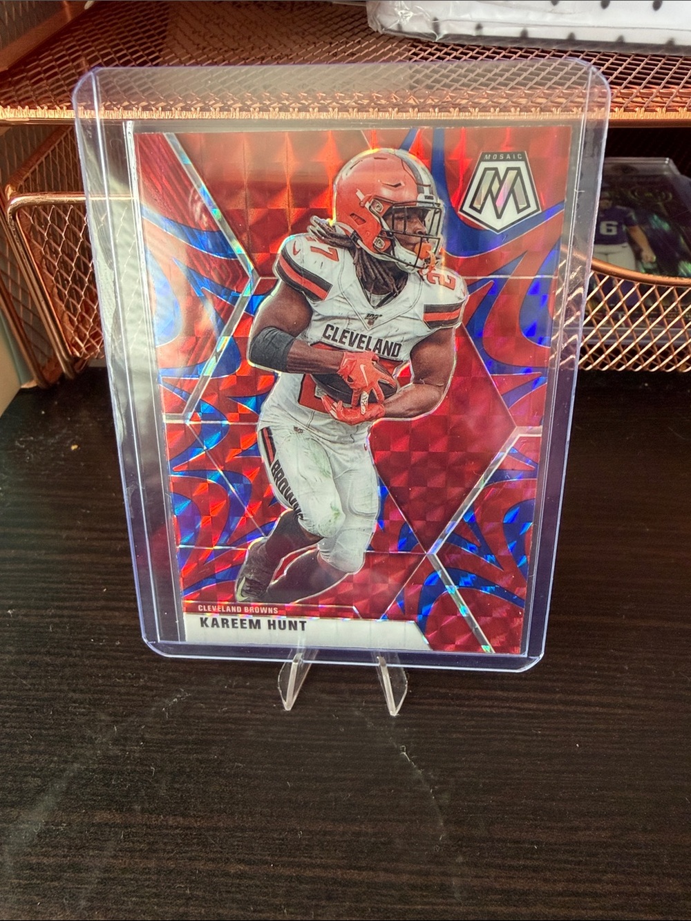 Kareem Hunt Mosaic Red Football Trading Card (Cleveland)